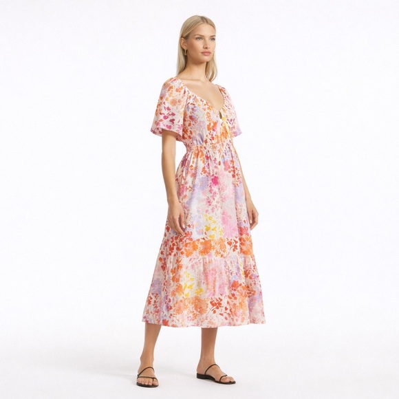 Derek Lam 10 Crosby Laine Floral Linen Puff Sleeve Maxi Dress Size 10 NWT - Picture 3 of 16